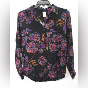 Blair Floral Print Multicolor Long Sleeve Patch Pocket Button Up Shirt 2X